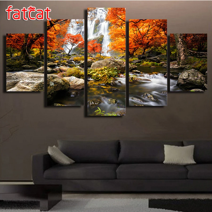 

FATCAT Diy Diamond Painting 5 Pieces Autumn Nature Forest Landscape Needlework full Square Round Diamond Embroidery Sale AE790