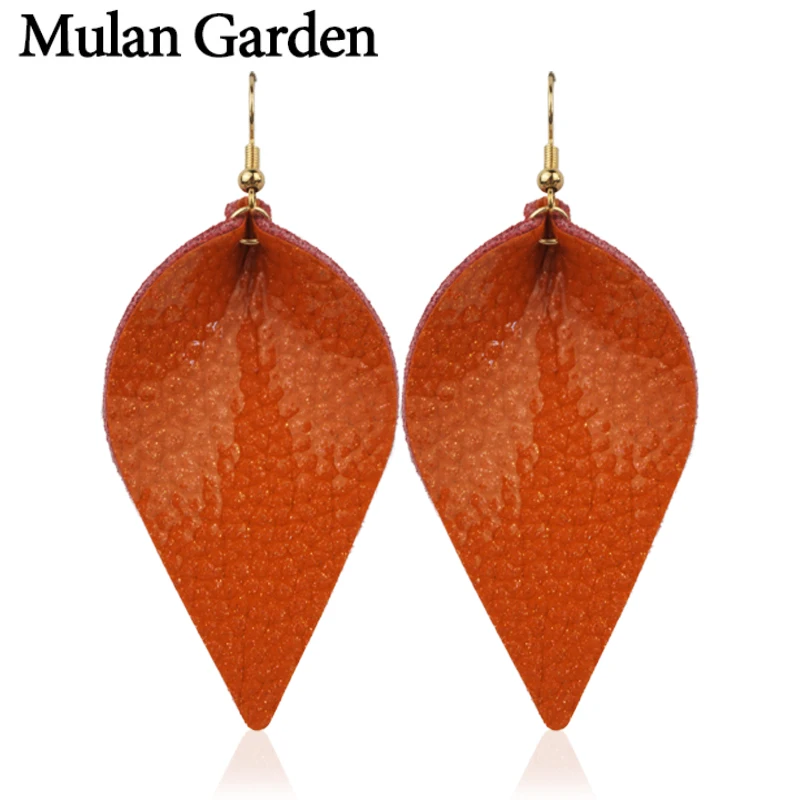 Женские серьги из натуральной кожи M & G оранжевые сверкающие с блестящими