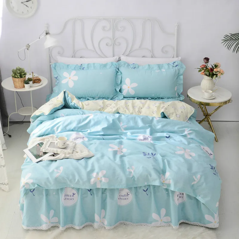 

Хлопковая юбка в Корейском стиле из четырех предметов, простое покрывало из чистого хлопка, стильное постельное белье, комплекты постельно...