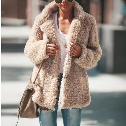 style1 Новая зимняя куртка с карманами из искусственного меха плюшевого мишки, женская модная куртка с открытой строчкой, Женская пушистая куртка с длинным рукавом - Цвет: style1