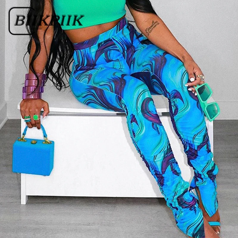 

Женские леггинсы с принтом BIIKPIIK, винтажные брюки-карандаш со средней талией, модная уличная одежда