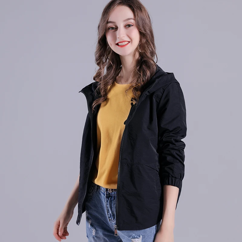 Спортивный стиль однотонная весенне-осенняя куртка с капюшоном пальто свободная