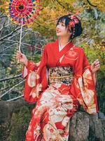 womens traditional kimono red color floral prints japan style summer yukata bathrobe cosplay wear photography clothing
