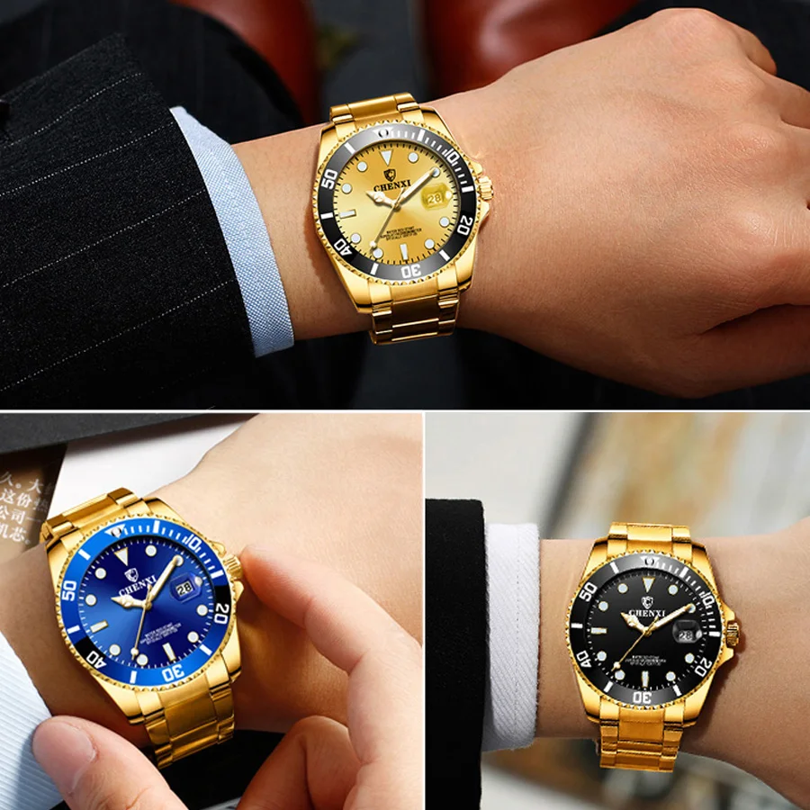CHENXI роскошные золотые мужские часы зеленые наручные для мужчин RX повседневные