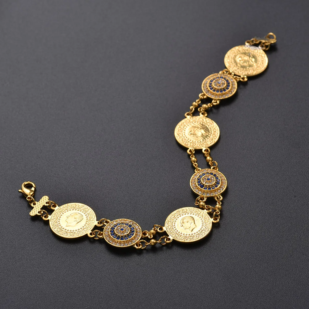 Браслет с кристаллами ГОЛУБЫЕ злые глаза Монета браслет Исламские мусульманские