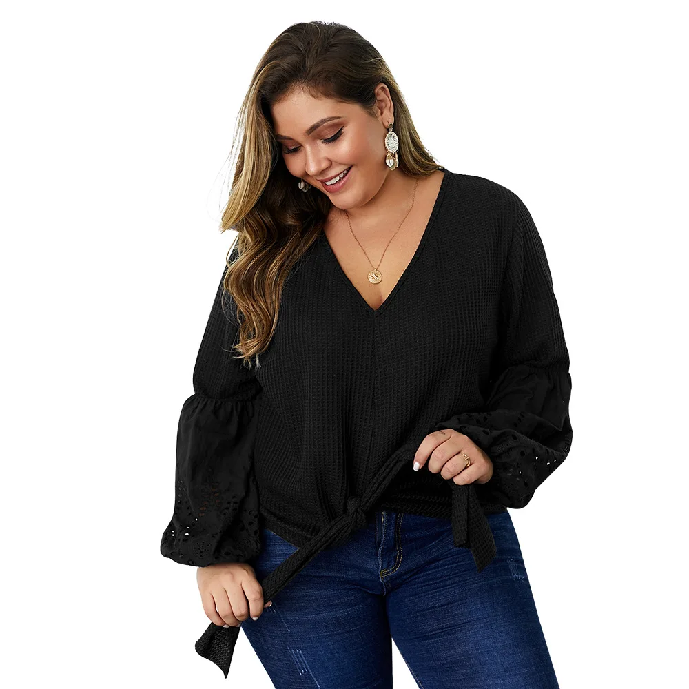 2021 spring autumn plus size tops for women knit shirt long sleeve loose casual V neck sweater pullover wine red 4XL 5XL 6XL 7XL | Женская