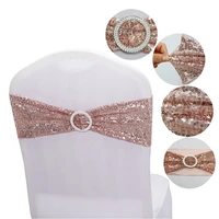 1050100pcs stretch sequin chair sash bows chair bands with buckle for wedding hotel banquet reception birthday chair cover