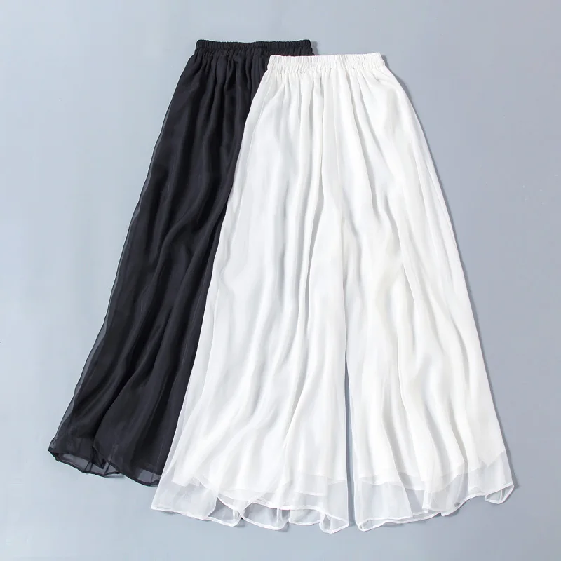 

BIG SIZE 3XL Summer Women Fashion Elegant Wide Leg Pants Lady Female Plus Large Elastic Waist Chiffon Cool Loose Trouser Capris