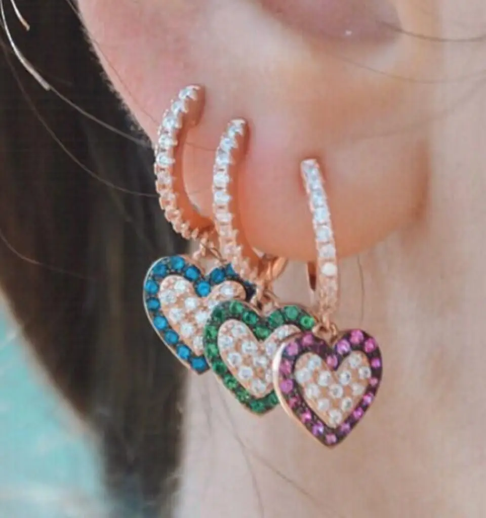 100% Серебро розовое золото красный зеленый синий Фианит подвески в виде сердца