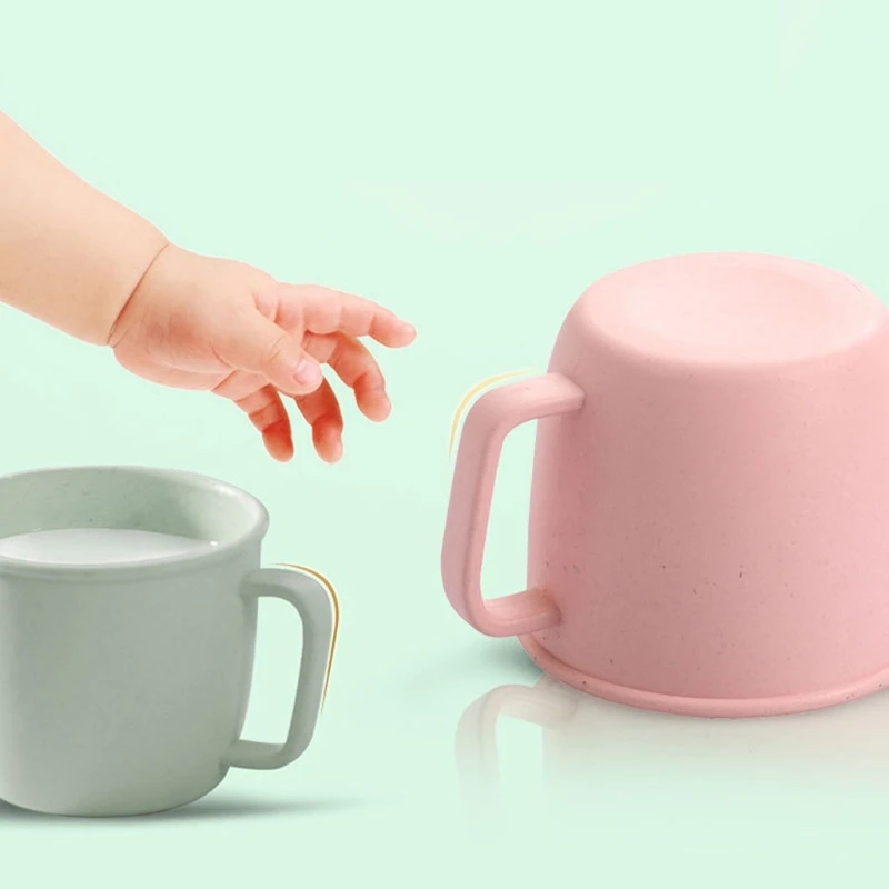 

Wheat Straw Environmental Water Cup Children Breakfast Double Handle Eco-Friendly Milk Drink Cup For Baby