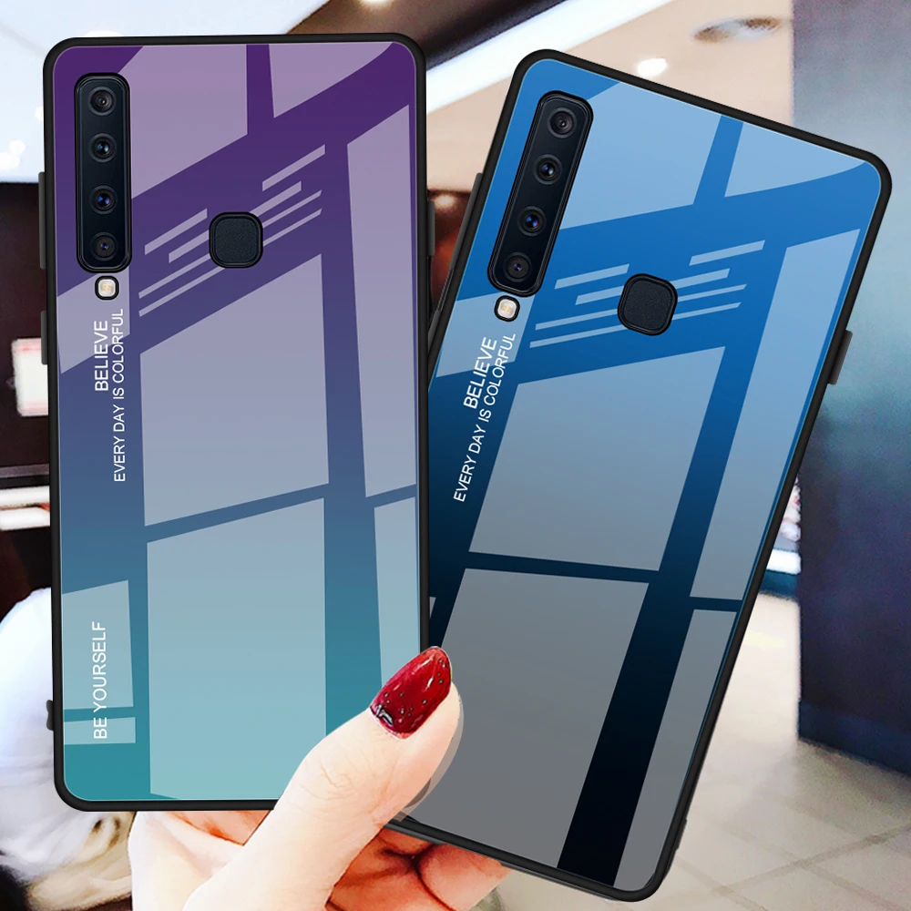 Градиент закаленное Стекло чехол для телефона Samsung Galaxy A7 A750 J4 J6 A6 A8 плюс J8 A9 2018 A5 2017