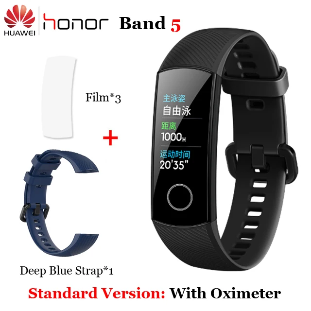 Band5 BLK BLU 3FLM Умный Браслет huawei Honor Band 4 5 Amoled, цветной сенсорный экран 0,95 дюйма, для плавания, для обнаружения сердечного ритма, сна - Color: Band5 BLK BLU 3FLM