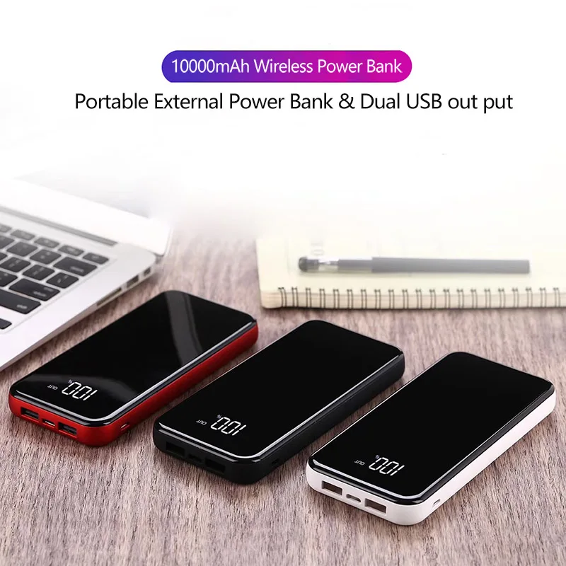 10000 мАч Qi Беспроводное зарядное устройство Power Bank внешний аккумулятор Powerbank Type c USB