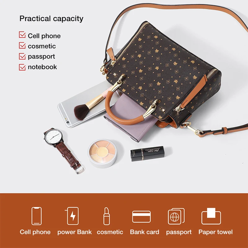 

FOXER Women Totes PVC Handbags Lady Messenger Purse Female Split Leather Crossbody Shoulder Bags Large Capacity Top Handle Bag