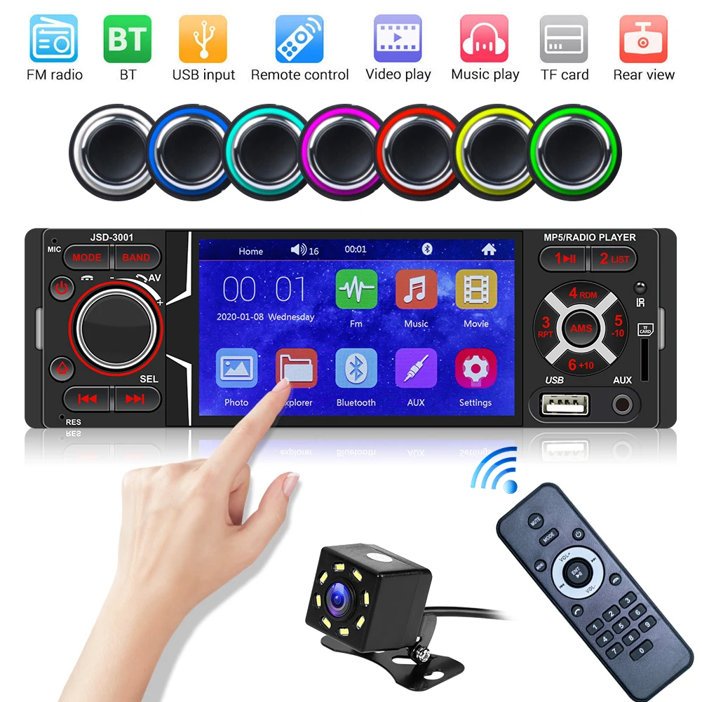 

JSD-3001 Single DIN Car Radio 4.1 inch Touch Screen Stereo Head Unit AUX Cable Touch Screen HD Multimedia Players