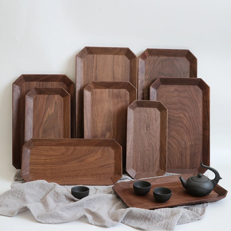 

Japanese walnut octagonal tray wooden rectangular plate dry bubble tea tray creative Hotel Dinner Plate fruit plate household