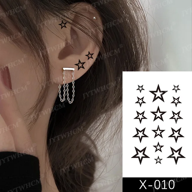 Waterproof Temporary Tattoo Sticker Female Body Makeup Flame Finger Tattoos Smiley Black Rose Butterfly Stars and Moon Stickers 5