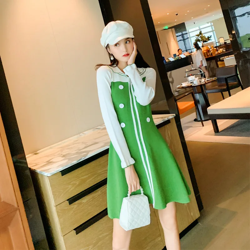 Коллекция 2019 года Осеннее шифоновое сшитое платье с фальш двумя закрытыми