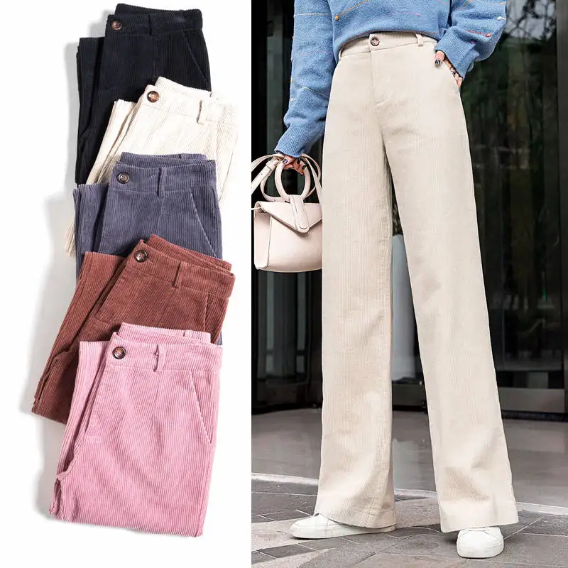 Бархатные осенние зимние штаны вельветовые широкие брюки женские повседневные с