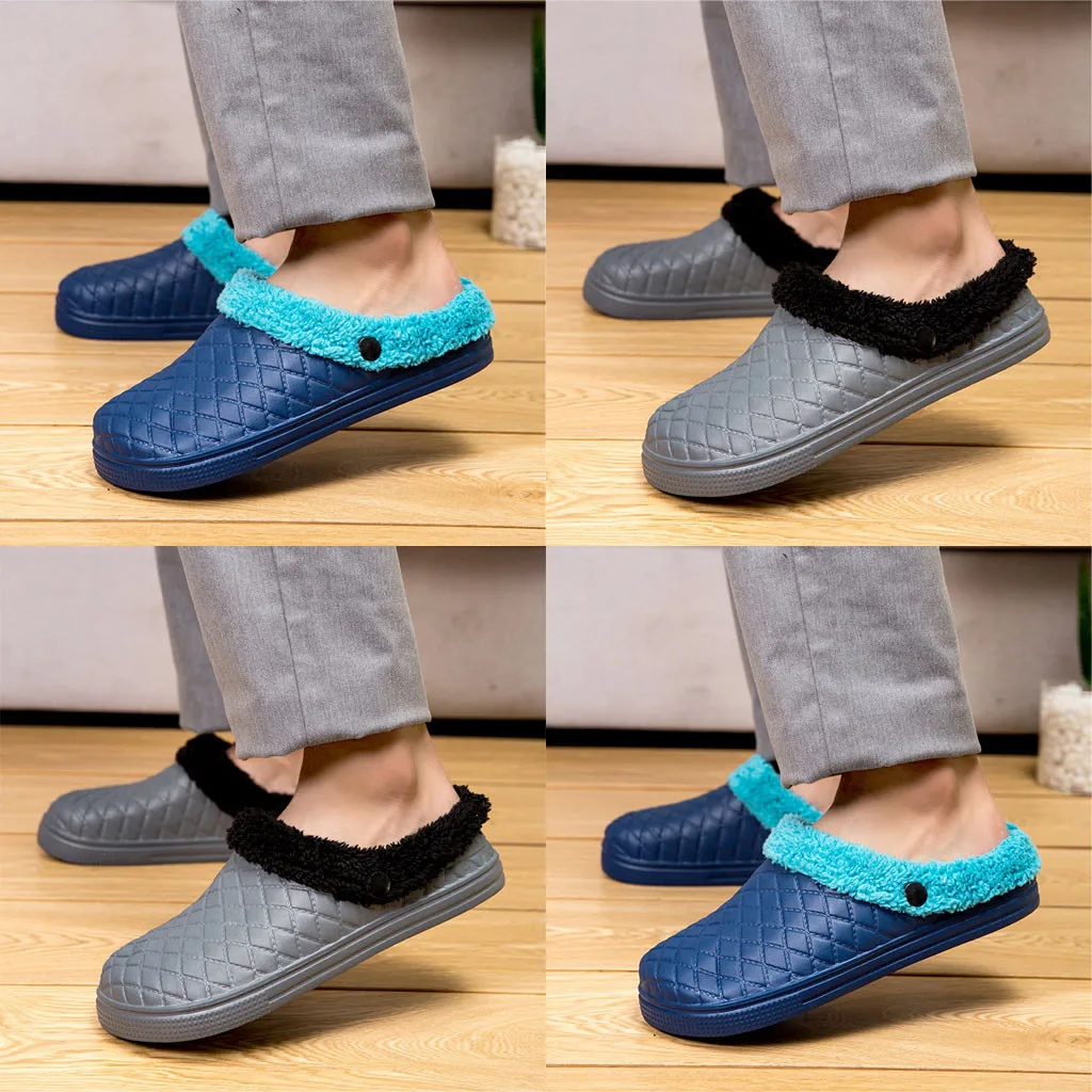Мужские зимние тапочки нескользящий для дома обувь мужчин кожа Большой размер