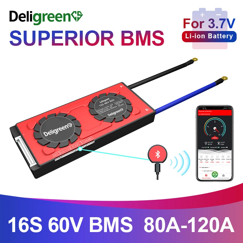 Deligreen Смарт BMS с bluetooth 485 может управлять 16S 80A 100A 120A 60V для 3 7 В Номинальная литиевая