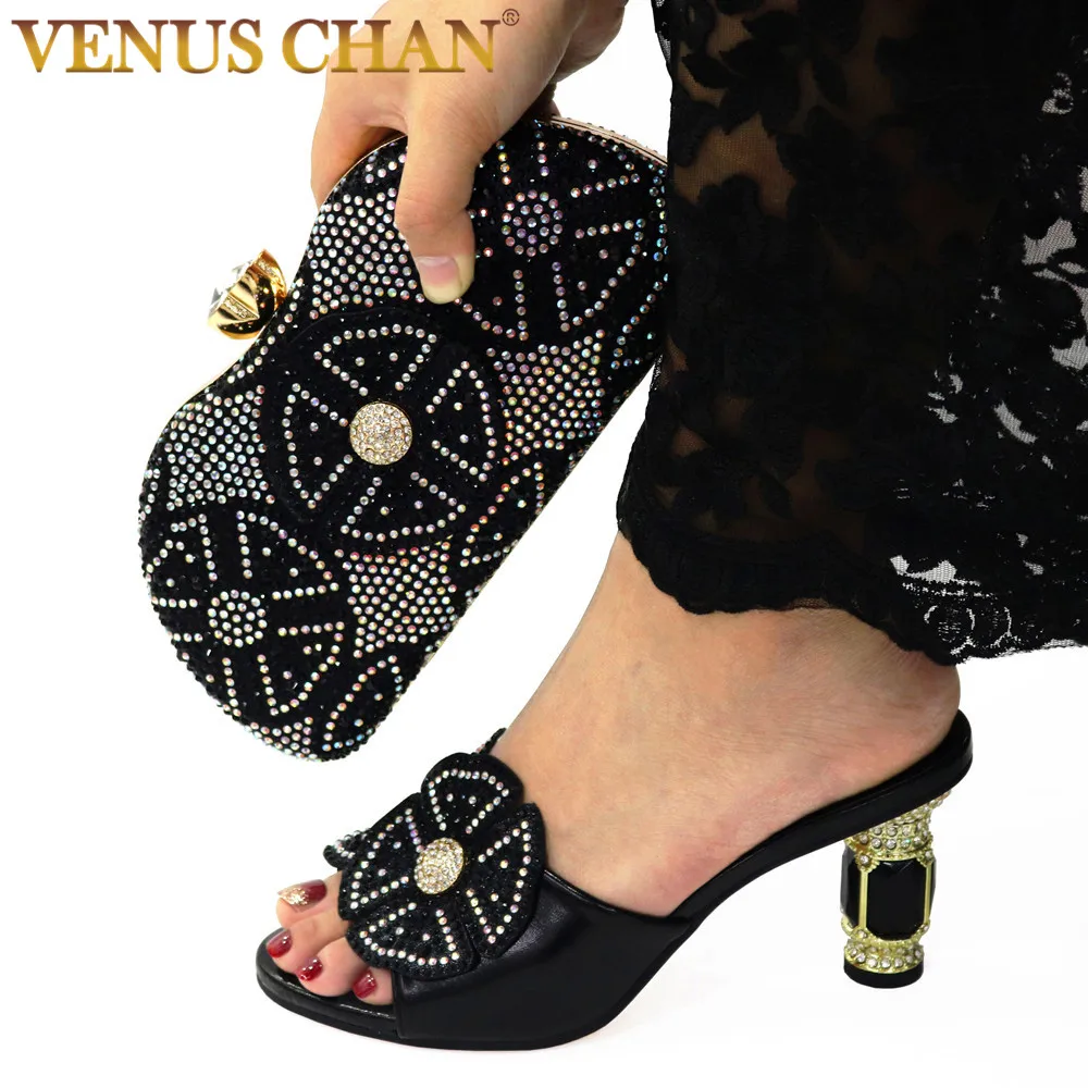 

Latest Design Shoes and Bag for Party Wedding 2021 Fashion Women Luxery Shoes Women Handbags and Shoes Set Rhinestone Pumps