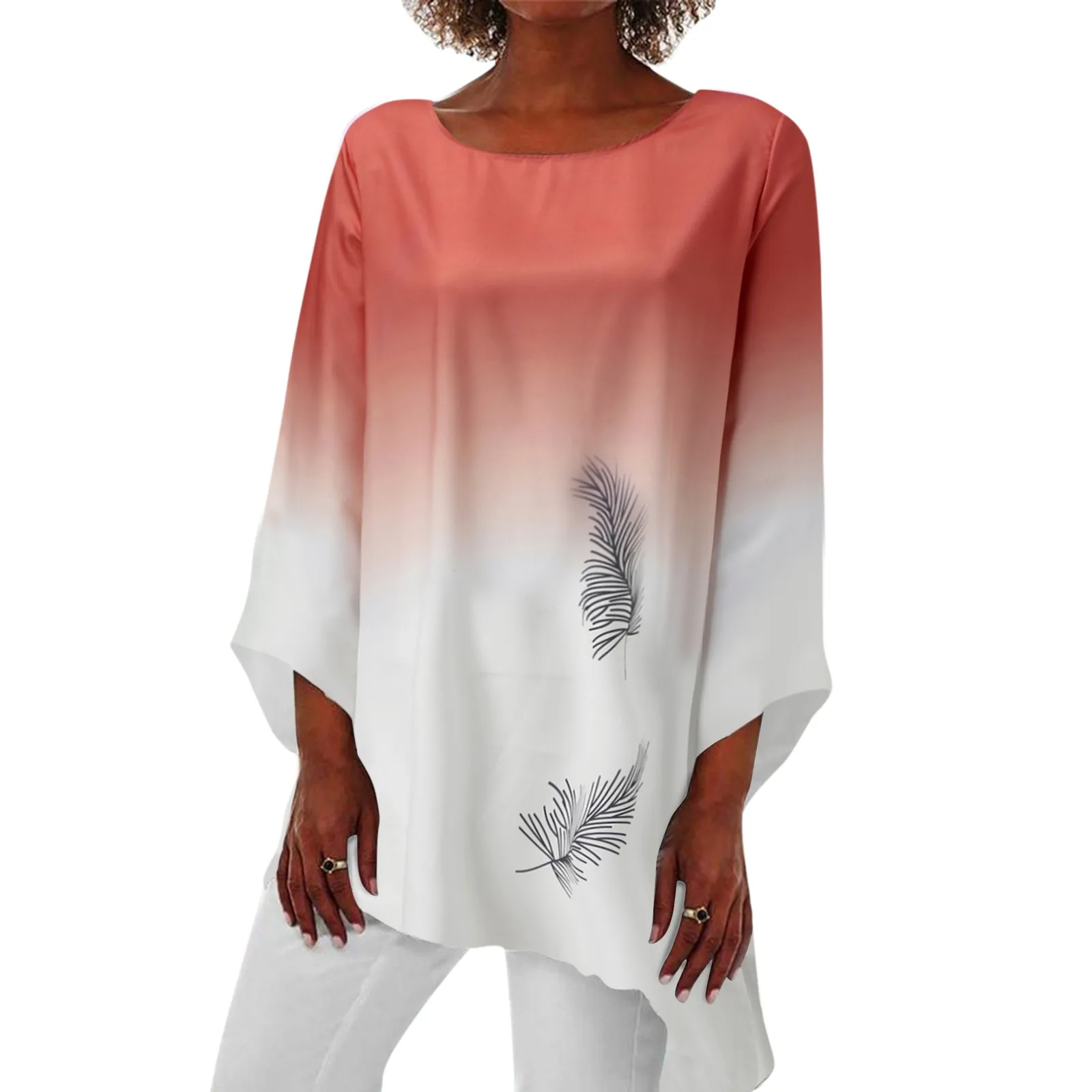 Женский пуловер с асимметричным подолом Повседневный градиентной талией и