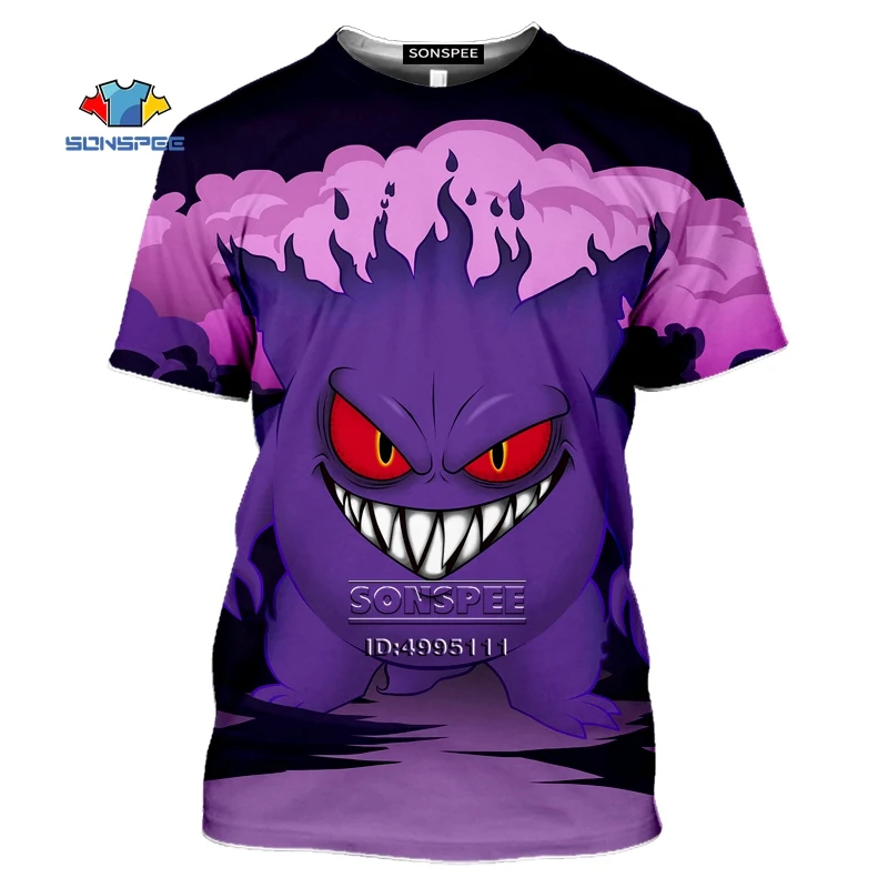 

SONSPEE Gengar Men's T-shirt 3D Print Anime Pokemon Tshirt Women Gothic Casual Summer Hip Hop Shirt Oversized Tops Streetwear