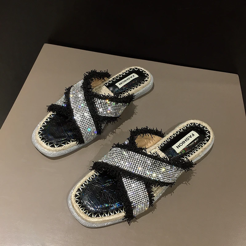 С украшением в виде кристаллов бабочки с блестками бантом шлепанцы без задника