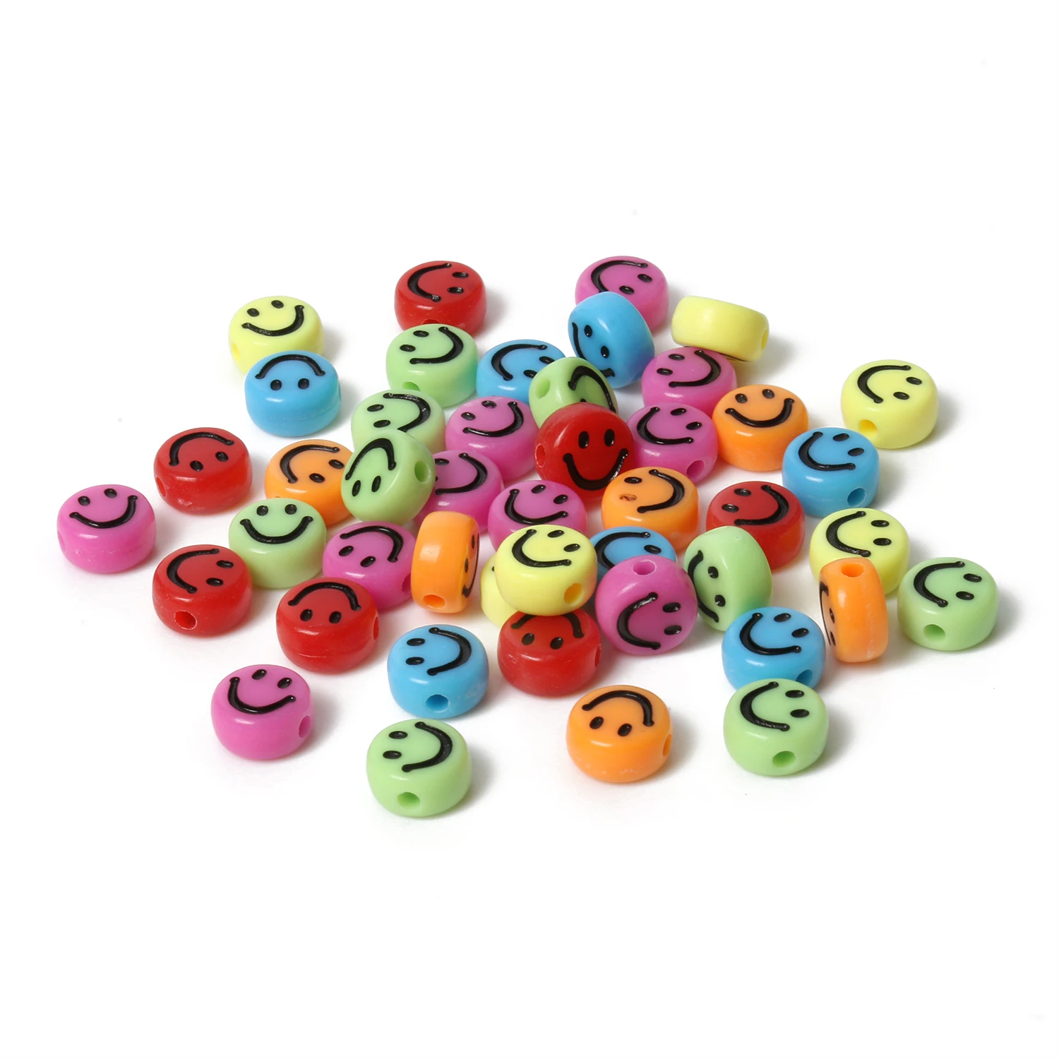 

Mixed Color Smiley Acrylic Beads Round Flat Loose Spacer Beads For Jewelry Making Diy Handmade Necklace Bracelet 7x4mm