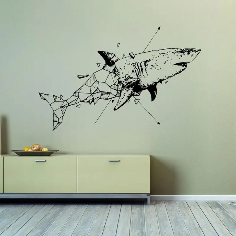 

Shark Water Animal Predator Geometric Shape Wall Sticker Vinyl Home Decoration Living Room Bedroom Decal Mural Art Decor 4537