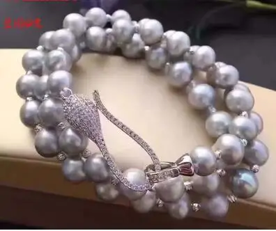 

AAA 9-10MM NATURAL SOUTH SEA GRAY White PEARL NECKLACE clasp love Necklace connection clasp