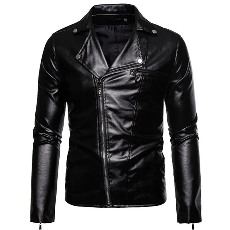 

Мужская короткая мотоциклетная куртка, из искусственной кожи, на молнии, 2021