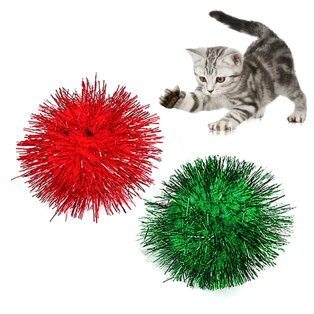 

2PCS Legendog Pet Sparkle Ball 2in Anti Biting Tinsel Pom Pom Glitter Pom Pom for Cat Chew Toy Interactive Toys Training Toys