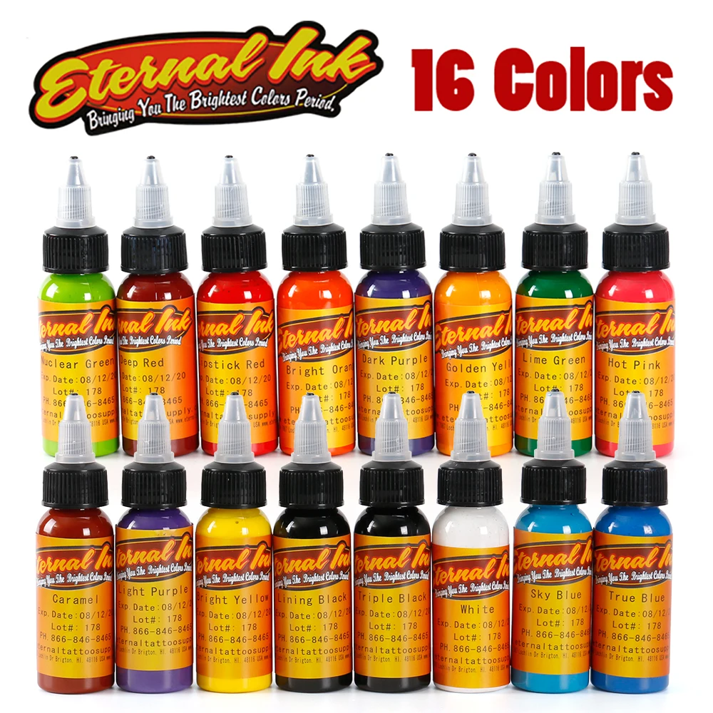 

1oz/Bottle Permanent Tattoo Ink MakeUp Paint Pigment Cosmetic Tattoo Pigment Eyebrow Eyeliner Lip Body Painting Ink Tools 16Pc