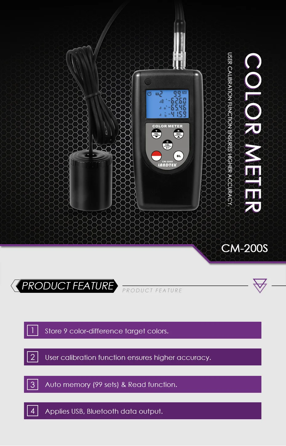 Landtek CM-200S измеритель цвета Цифровой точный лабораторный цветной imeter анализатор цвета для измерения разницы цвета между двумя цветами