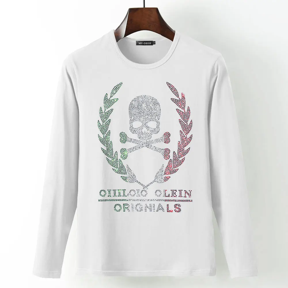 Корона пчелы рубашка Crewneck Футболка Горячая фиксация Стразы с принтом пчелы футболки мужские веганские кристалл алмаз футболка большого размера 5XL - Цвет: T009-O-White
