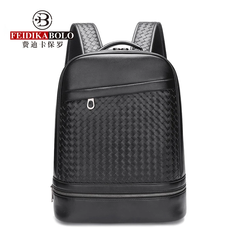 Fashion Microfiber Leather Man Backpack Bag Woven Leather Large Business Travel Backpack 15“ Laptop Bag Business Men's Backpack