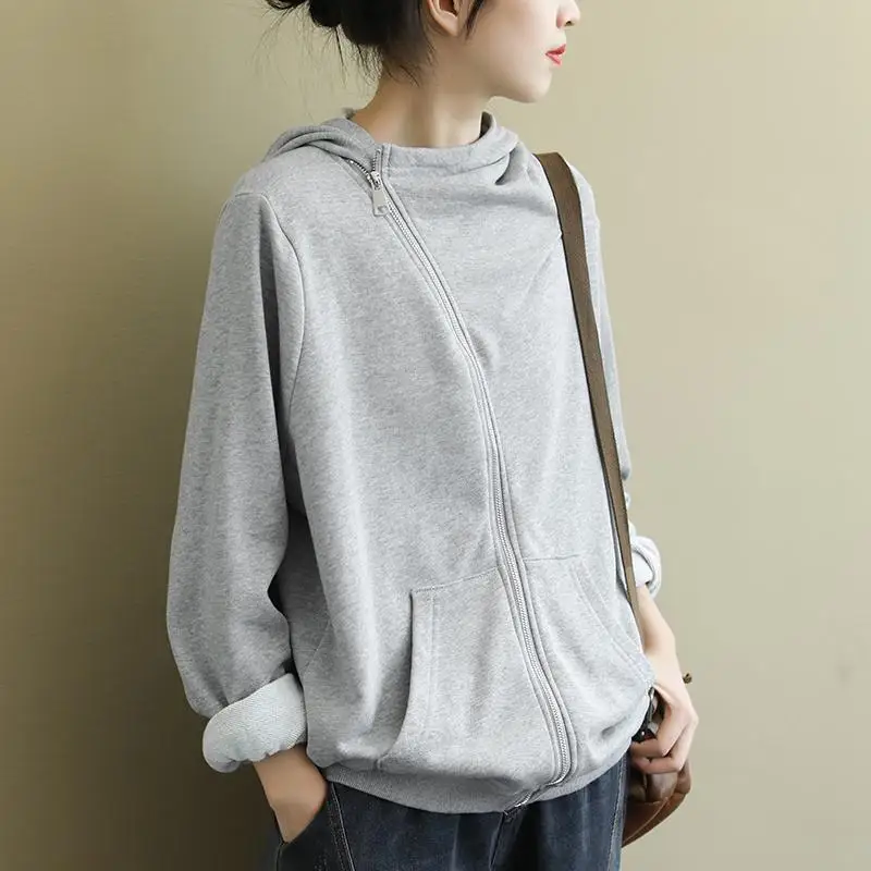 

New Spring Arts Style Women Long Sleeve Loose Hooded Hoodies All-matched Casual Solid Oversized Hoody Ladies jacket