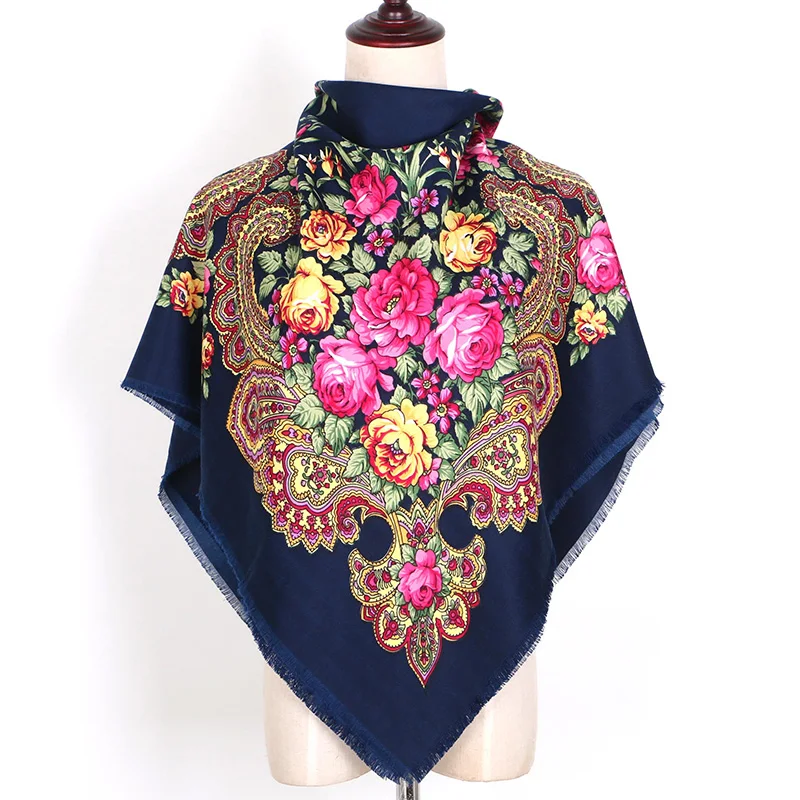[FAITHINK] квадратный шарф шаль с кисточками и цветочным принтом роскошный брендовый