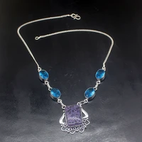 gemstonefactory jewelry big promotion 925 silver dalmatian jasper blue topaz ladies women chain necklace 44cm 20213558
