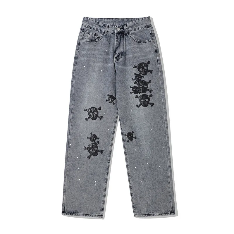 2022 Smiley Face Embroidery Hole Ripped Retro Men Hip Hop Slim Jeans Trousers Punk Male Denim Pants New Fashion Pantalon Homme