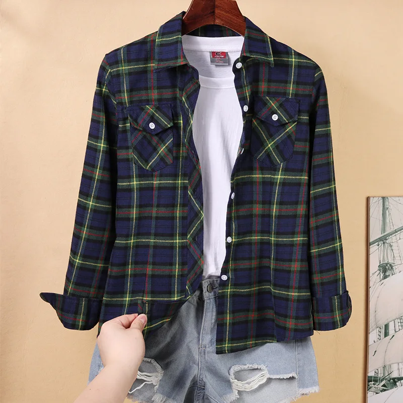 2021 New Women Plus Size Blouses Long Sleeve Cotton Shirts Turn-down Collar Flannel Plaid Shirt Casual Female Blouse 4XL 5XLTops | Женская
