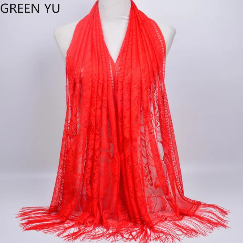 Женский Мусульманский Исламский однотонный кружевной полый длинный хиджаб с