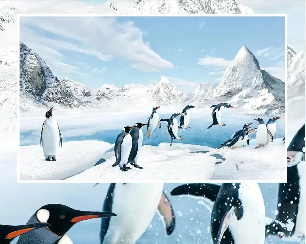 Custom photo 3d wallpaper Antarctic penguins ice and snow animals living room home decor wall murals for walls 3 d | Обустройство