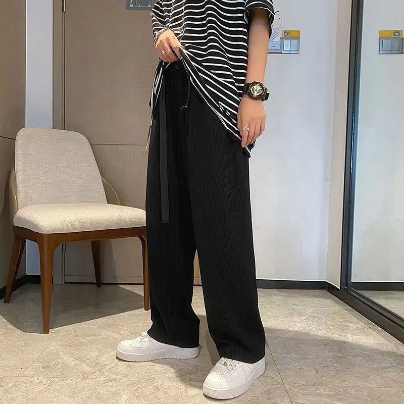 

Spring Summer Belt Casual Pants Men's Fashion Wide-leg Pants Men Streetwear Korean Loose Straight-leg Pants Mens Trousers S-3XL