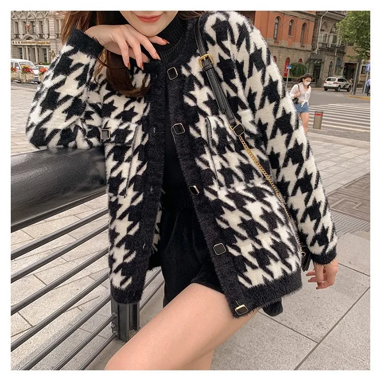 

2021 Ins Fashion Women New Outwear Caot Women Plaid Cardigans Women Knit Fashion Cardigans Women Clothing