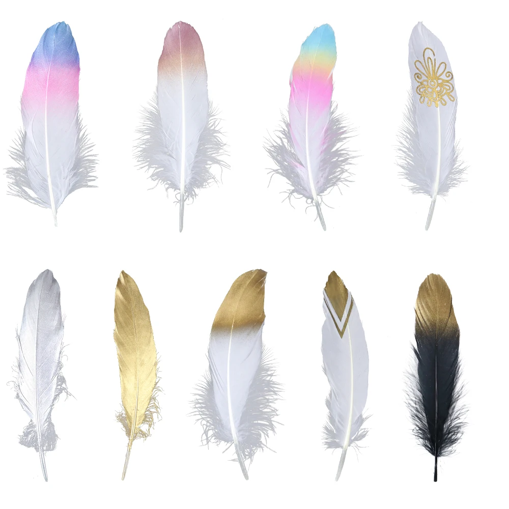 Оптовая продажа 100 шт. золотой цвет гусиные/утиные перья 15 20 см сделай сам