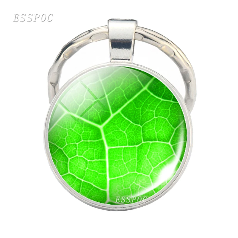 Зеленый Жилка листа узор брелок со стеклянным кабошоном ювелирные изделия для