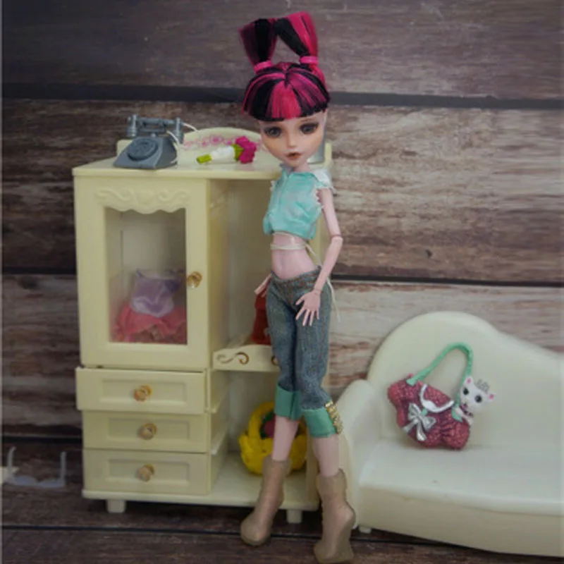

Green Fashion Doll Clothes Set for Bratz Doll Outfits Crop Top & Jeans Pants For Monster High Dolls Toys For Children DIY 1/6